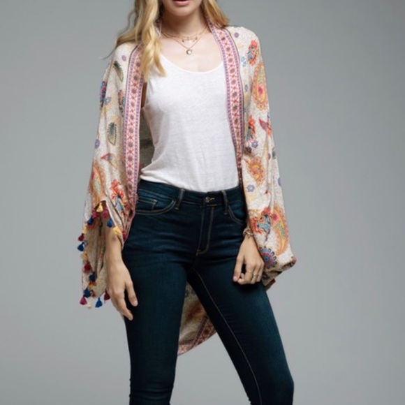 Paisley and Jacobean border Bohemian Kimono cotton - Picture 4 of 8